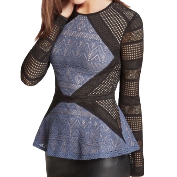 BCBGMaxAzria Peplum Mesh Top - Picture 1 of 5